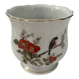 Vintage Takara Japan Porcelain Vase – Bird & Red Floral Design, Scalloped Rim, G